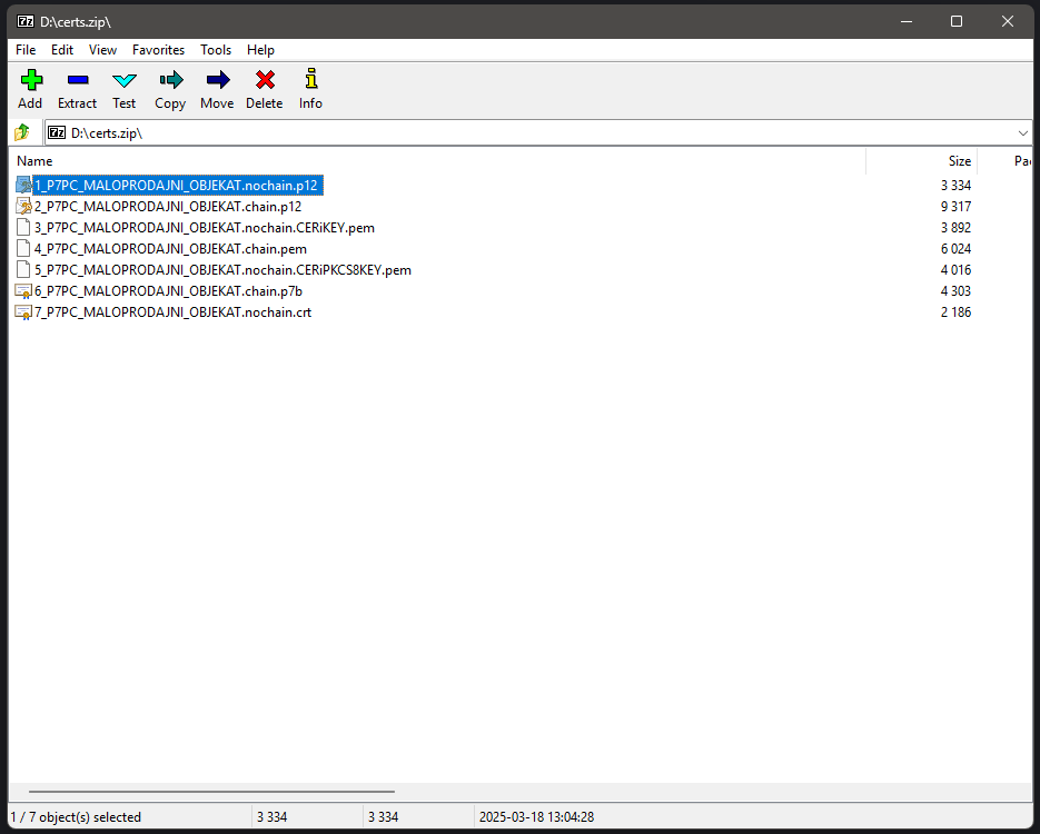 Izbor p12 fajla iz zip arhive