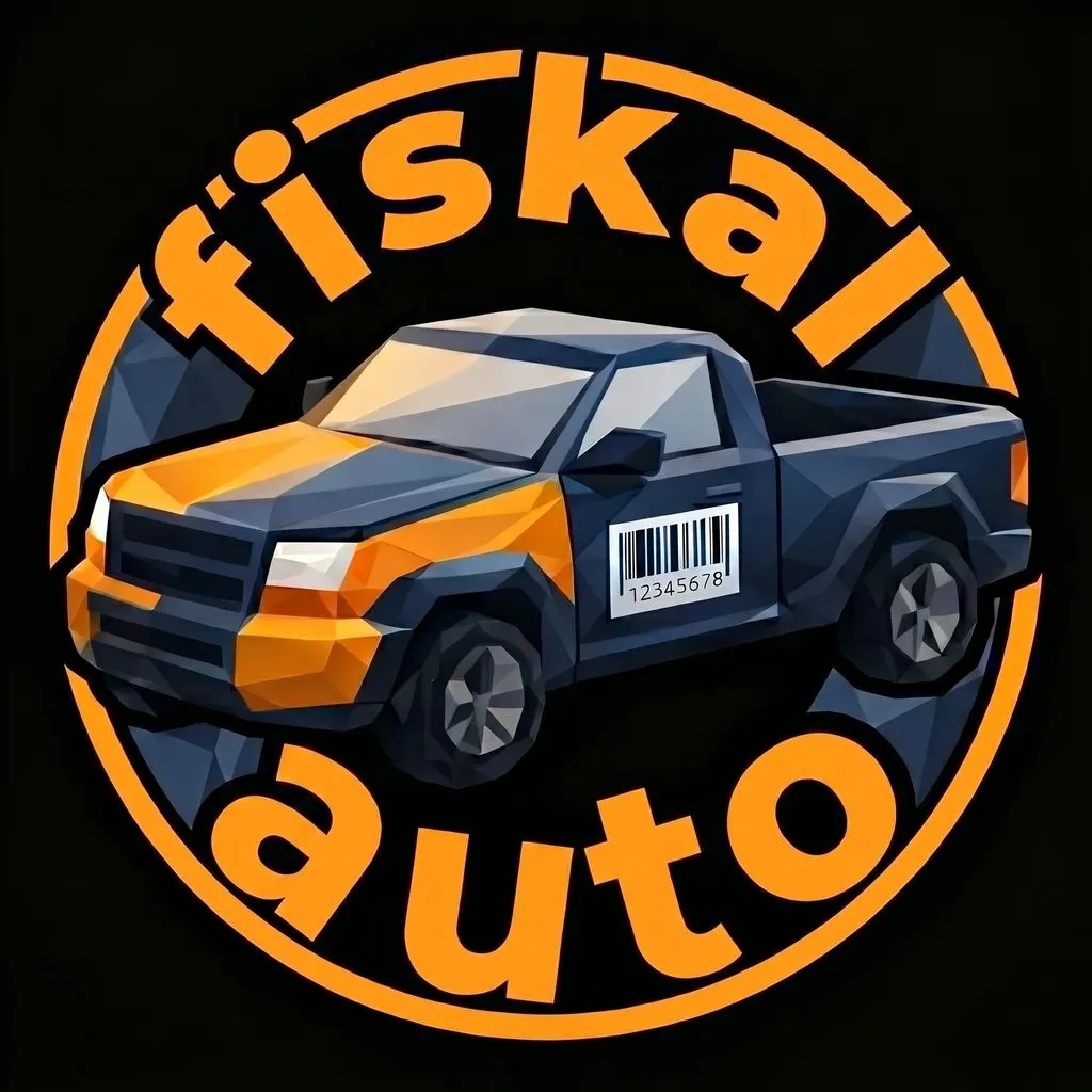 FiskalAuto — Low-poly ilustracija pickup vozila sa fiskalnim računom kao nalepnicom na vratima